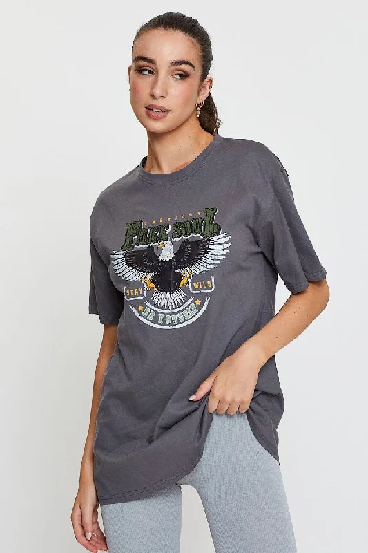 Grey Graphic T Shirt Short Sleeve