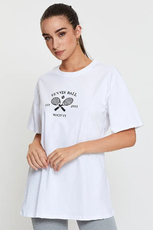 White Graphic T Shirt Short Sleeve Oversized